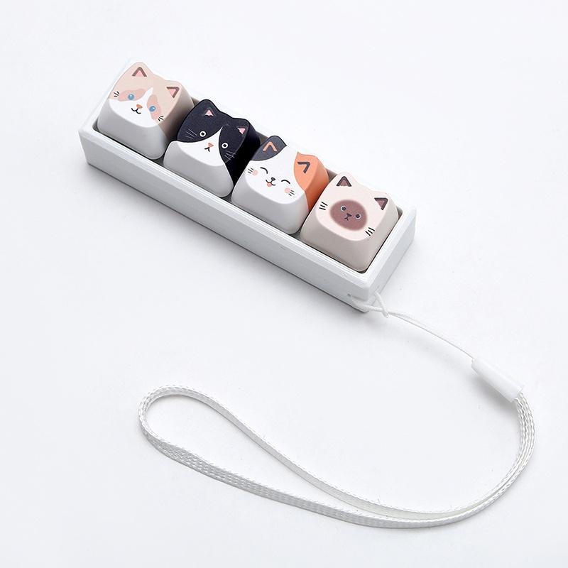 Cute Cat Relax Button Keycap, Kawaii Cat 4-Key Keyboard Fidget Toy For Friends Gift, Portable Fidget Keychain Fashion Bag Charm