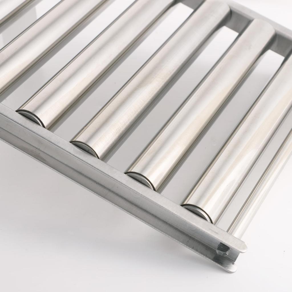 Stainless Steel Hot Dog Roller for Grill + Metal Spatula with Long Wooden Handle, BBQ Hot Dog Rack for Griddle 6 Rollers for Holding 5 Hot Dogs -