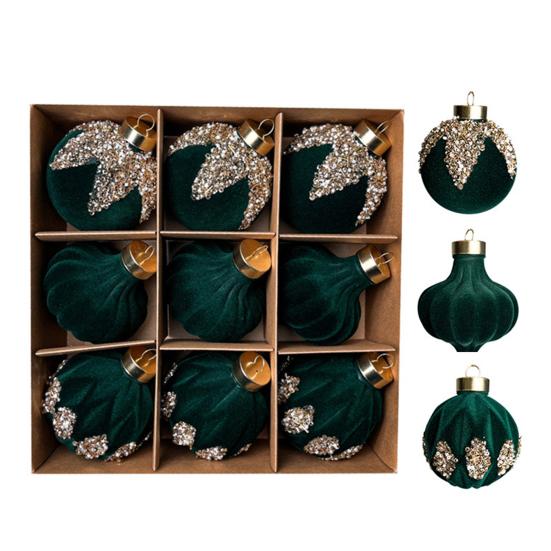 Velvet Christmas Balls Hanging Hoop Tree Decorations Xmas Party Ornaments Easy To Hang Plastic Holiday Decor for Home Office Parties