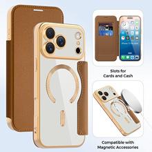 Factory Processing Gold Shield Magnetic Leather Case 17Promax Electroplating Magsafe Flip Card Protective Case