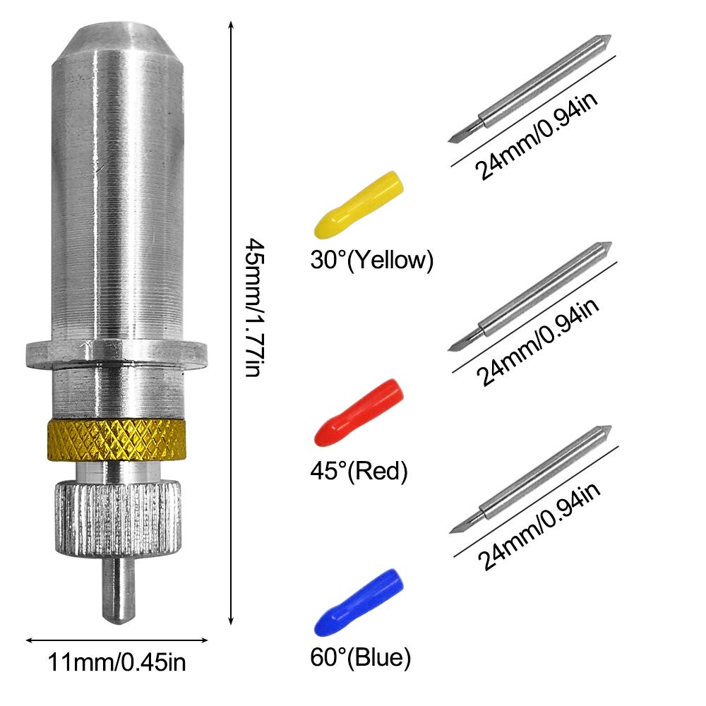 30-Piece Finegood Vinyl Cutter Plotter Cutting Blade Set (304560 Degrees) for Roland and Most Plotters. Includes Blade Holder Base.