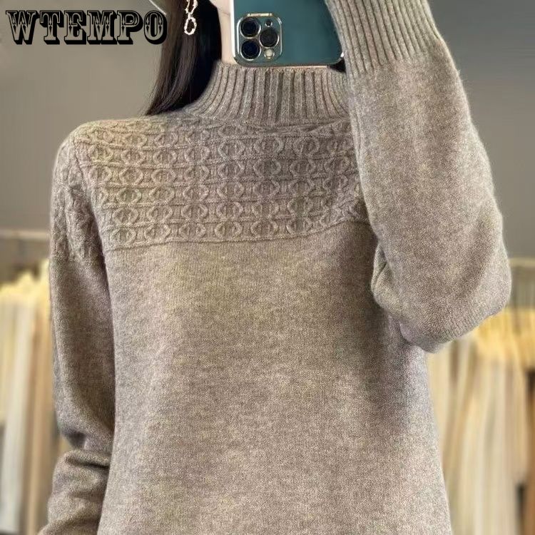Women's Semi High Neck Sweater Loose Autumn and Winter Knitted Sweater Base Sweater