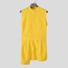 INCERUN Men Summer Buttons Stand Collar Sleeveless Cutout Casual Irregular Splits Tank Tops