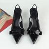 Fashion High Heels Ladies Office Modern Sandals Black Leather Slingbacks Charming Bow 2025 Wedding Evening Party Brand Women Shoes