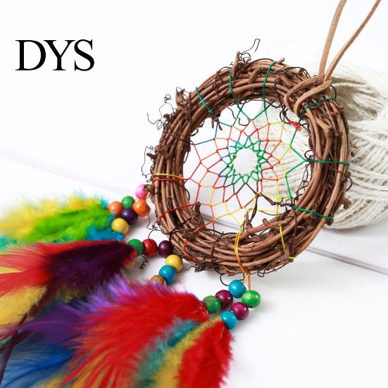 Hanging Dream Catcher with Lanyard Indian Style Decorative Wood Bead Feather Garden Decoration Home Decor Pendant
