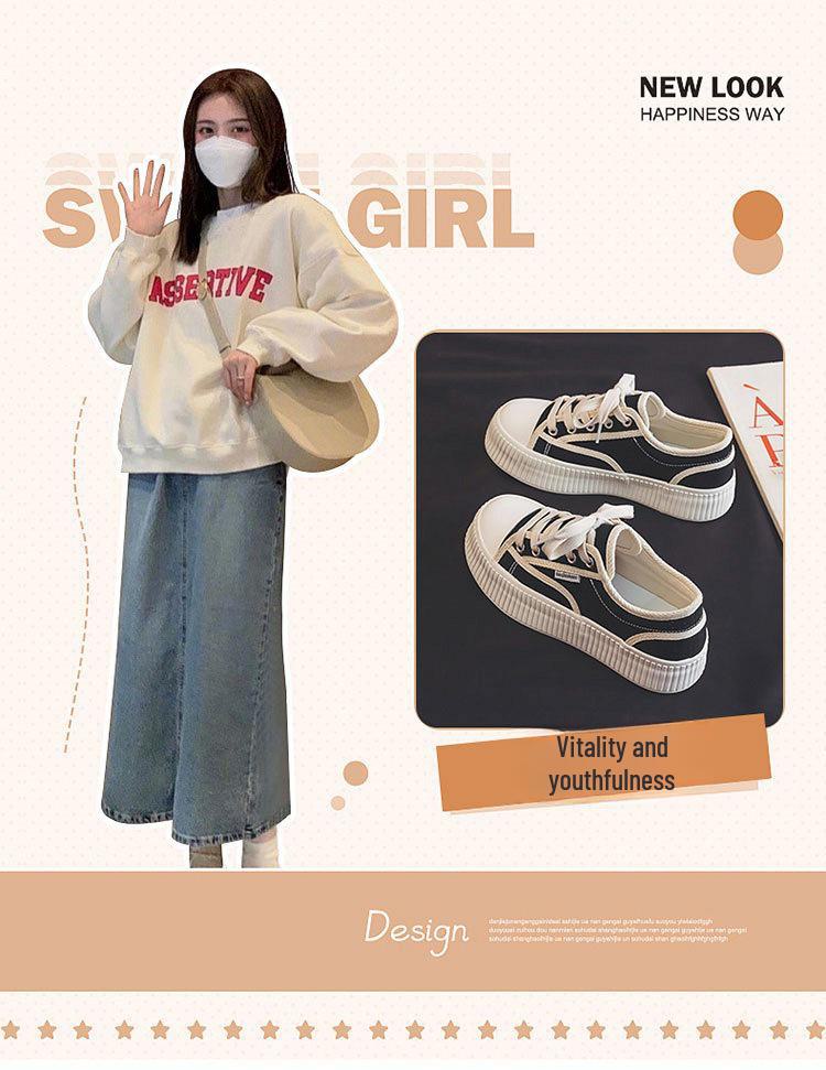 Women's Big-Head Canvas Sneakers: Versatile Thick-Soled White Casual Shoes for Students (2024 New Arrival)