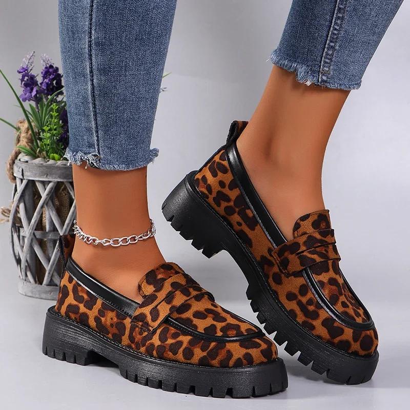

Trendy Leopard Print Loafers Autumn New Designer Casual Suede Platform Anti Slip Women s Plus Size Versatile Single Shoe 36