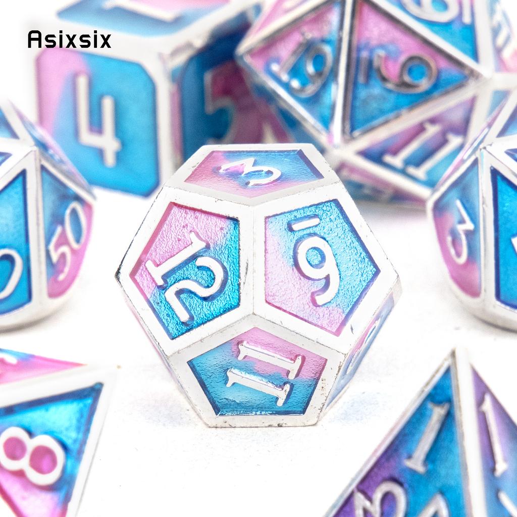 7 Pcs Blue Pink Standard Metal DicePerfect For Rpgs, Board Games, And Card Games.Dice For Games, Dnd Dice Set