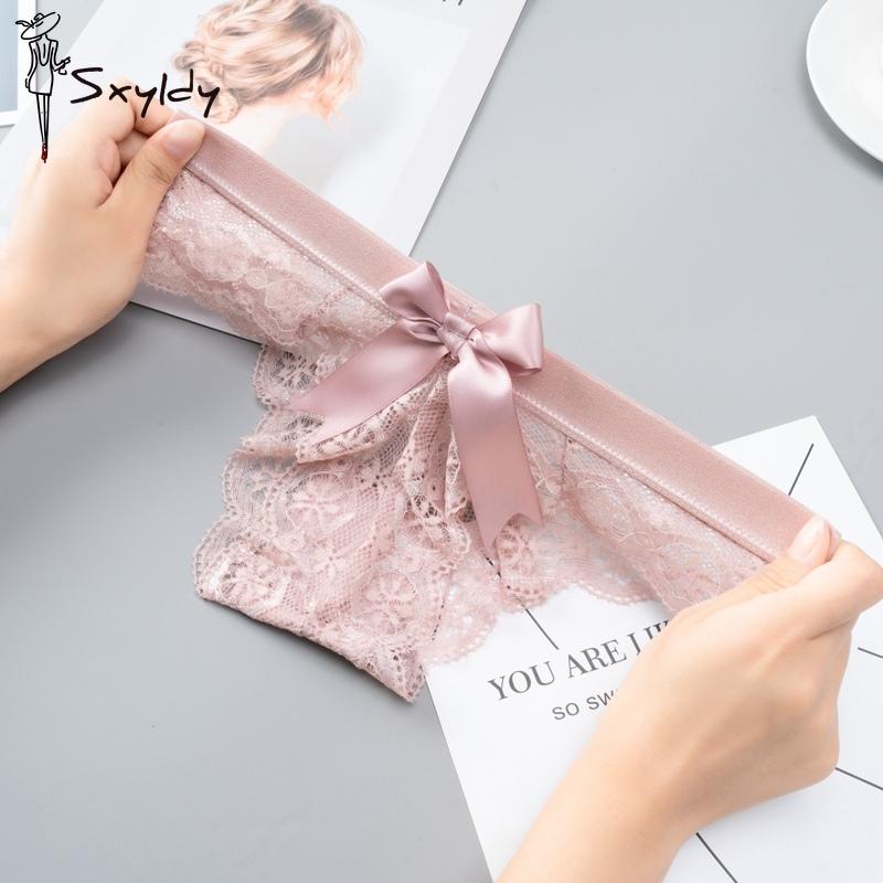 Damen Spitze Transparent Höschen Sexy Low Waist Unterwäsche Nahtlose Schleife Hohl Tanga