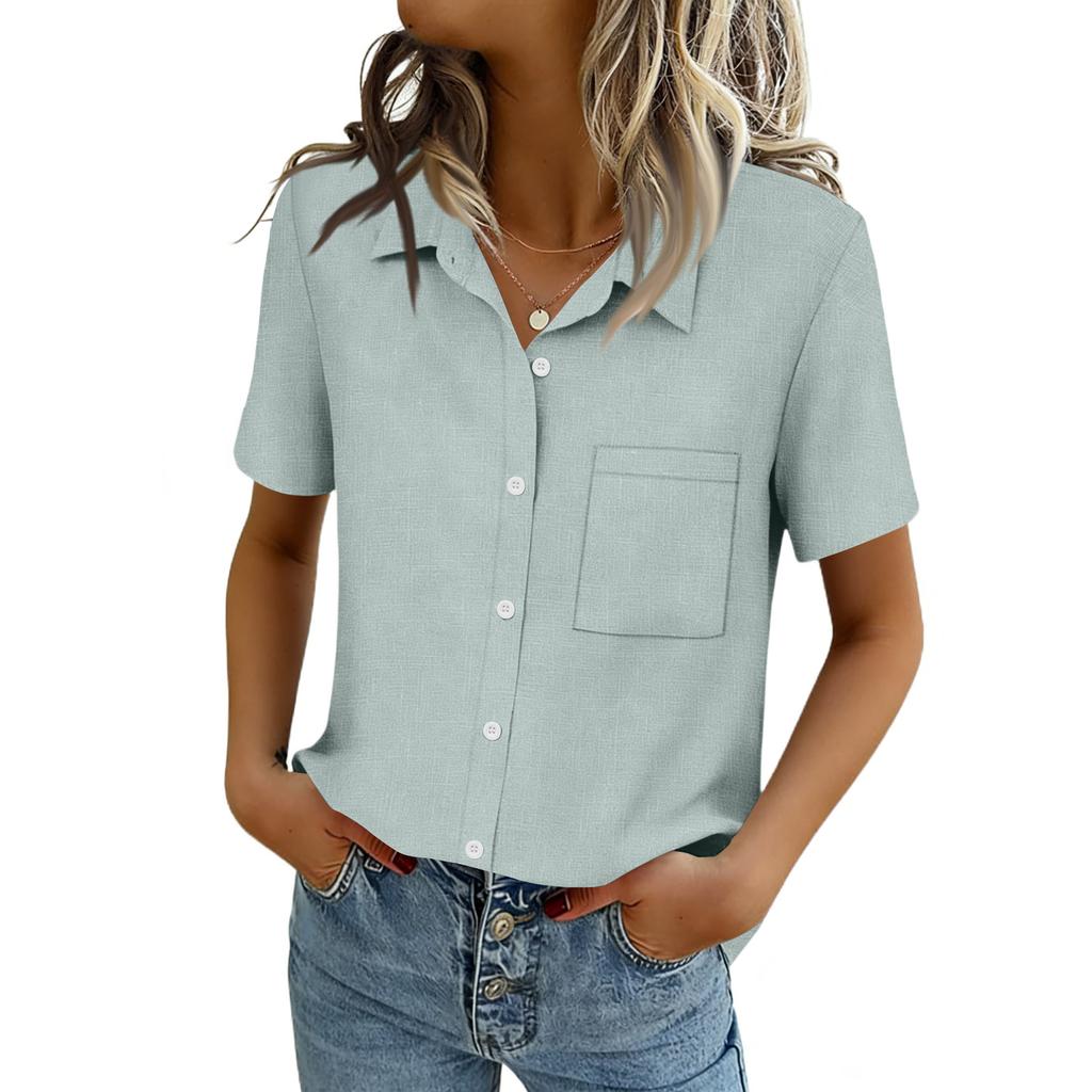 Women Blouses Short Sleeve Button Down Shirts Business Casual Dressy Work Tops Summer Spring Clothes
