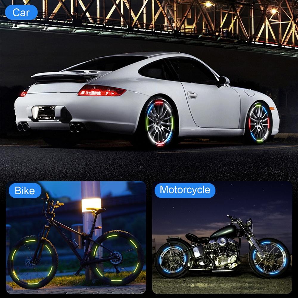 20pcs/set Colorful Reflective Car Stickers Safety Warning Adhesive Reflectors Tapes Stripe Exterior Decoration For Vehicle Wheel