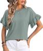 Women's clothing European and American spring and summer new solid color round neck lotus leaf sleeve short sleeve T-shirt top