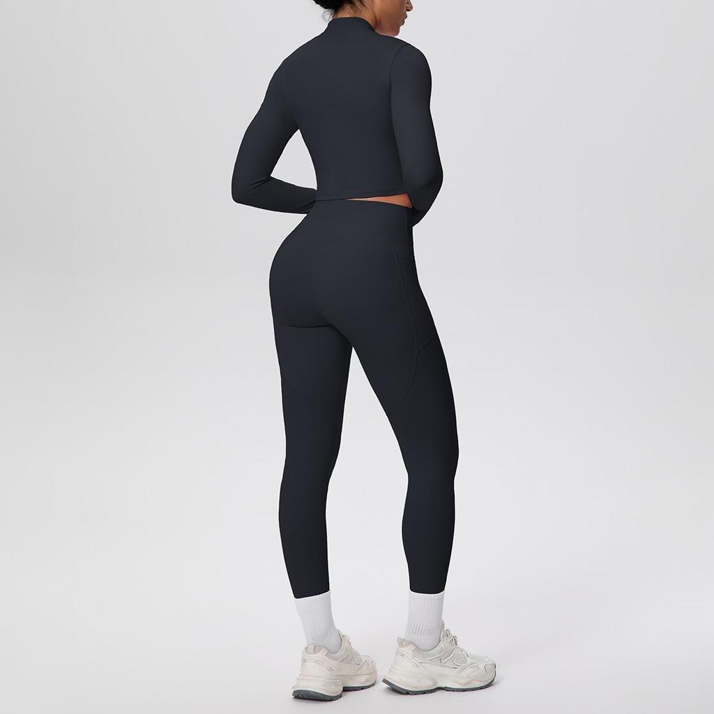 High-Waist Thumb-Hole Zipper Yoga Jacket and Butt-Lifting Leggings Set