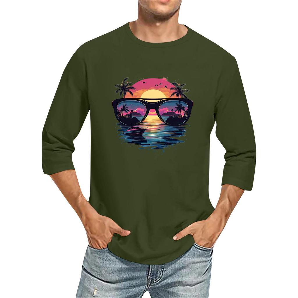 T-shirt da uomo colorata a girocollo con maniche a tre quarti