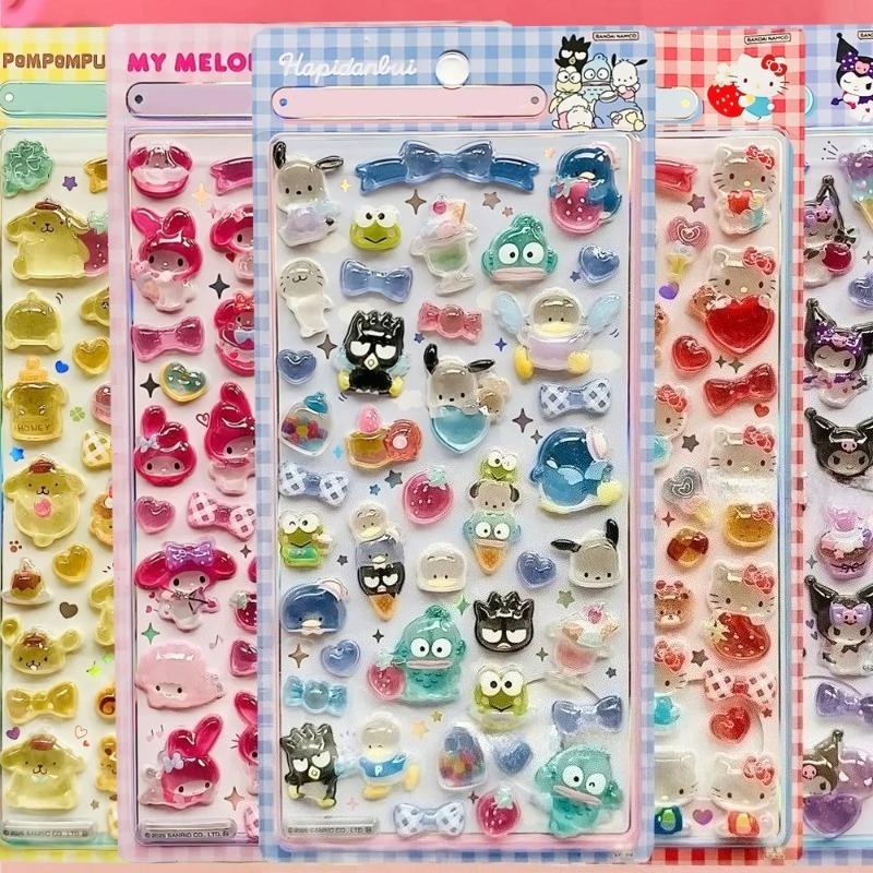 

1PCS Sanrio Series 3D Stereoscopic Relief Crystal Stickers Adorable My Melody Kuromi Cartoon Decals DIY Laptop Phone Decoration Toy