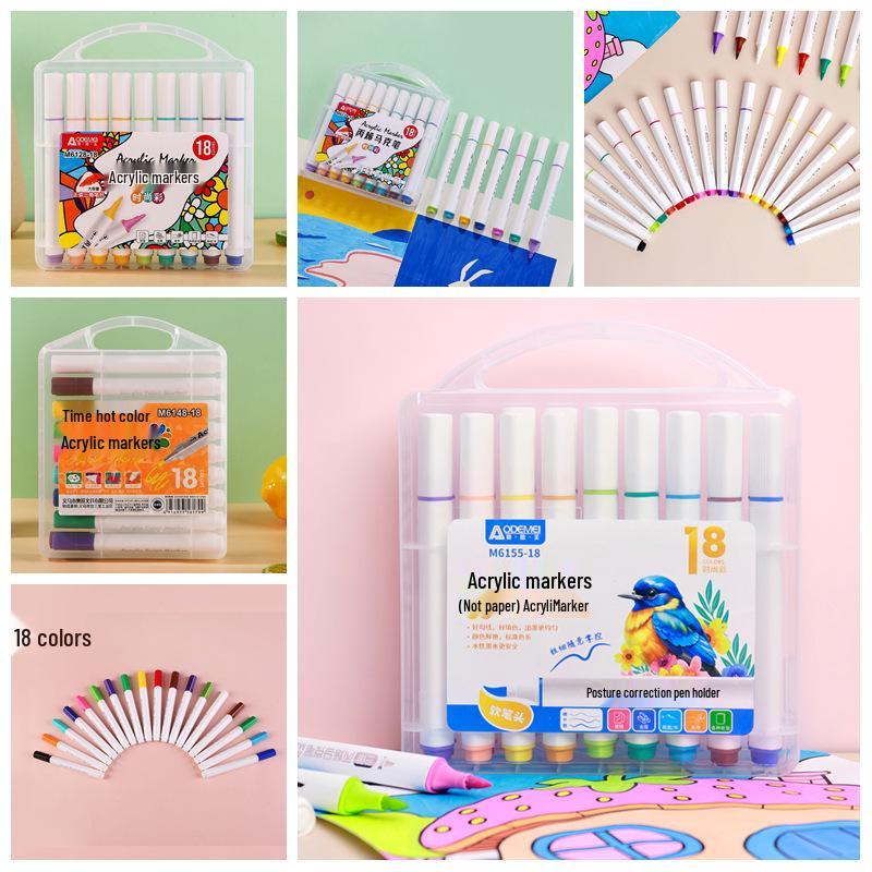 Ergonomic Triangular 18-Color Acrylic Marker Set for Kids and Students