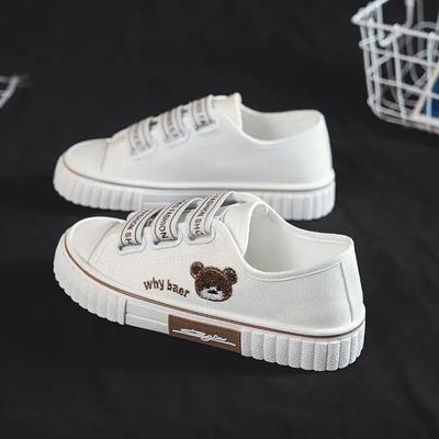 Shoes for Women Embroidery Bear Canvas Shoes Female Student Trend Sport Casual Platform Vulcanized Shoes Flat Footwear