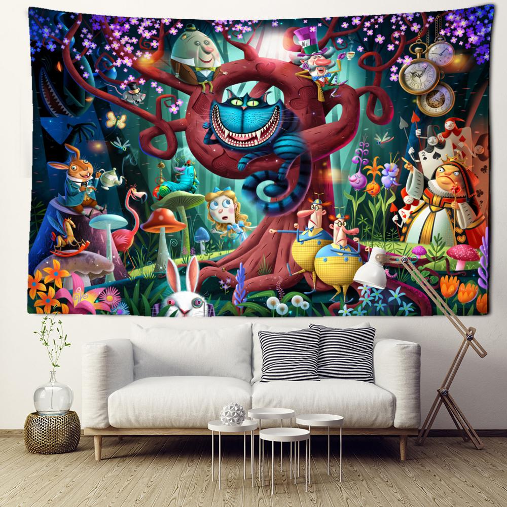 Cartoon Animal Forest Tapestry Wall Hanging Bohemian Kawaii Hippie Minimalist Aesthetic Room Home Decor