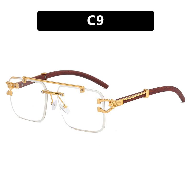 Double beam sunglasses frameless trimmed square sunglasses new European and American fashion leopard tide sunglasses wood grain