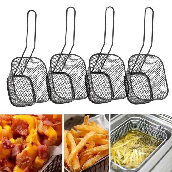 Quadratische Frittierkörbe Edelstahl Frittierkorb mit Griff Stahl Küchen Kochwerkzeug für Knusprige Pommes Frites Chip Korb Pommes Frites Netzkorb Lebensmittel