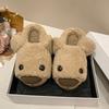 Wear versatile thermal bag head slippers outside the home for women, autumn and winter new cute cartoon bear plush slippers for women