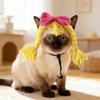 Yarn Wig Cat Hat Double Braids Pet Wig with Cute Bow Bendable Cat Wig with Adjustable Elastic Rope for Cats And Small Dogs Photo Prop Party Costume