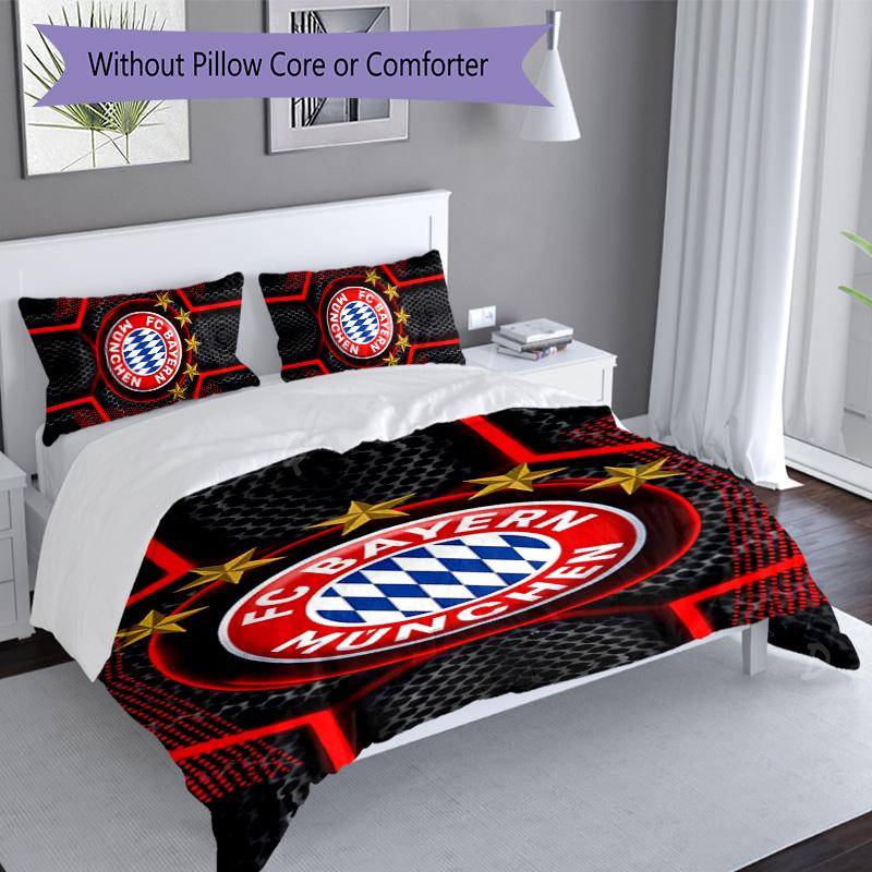 Set di biancheria da letto con motivo logo FC Bayern Monaco da 3 pezzi, set copripiumino include copripiumino e federe, decorazione perfetta per la camera da letto in ogni stagione e regalo
