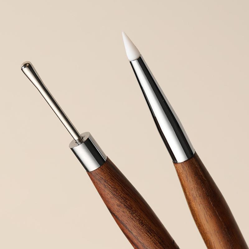 Wood Double Headed Nail Art Brush Carving Flower Painting Pen Diy Manicure Tools Stainless Steel Glue Mixed Pen