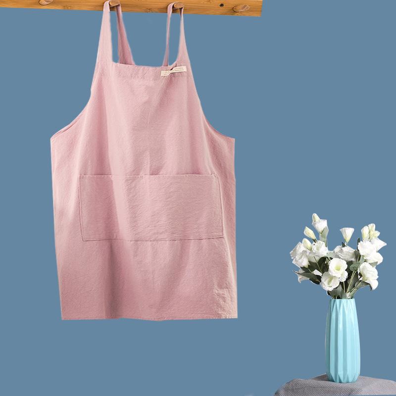 Japanese & Korean Retro Cotton Linen Apron with Logo, Tie-Free Design for Home, Flower Shop, or Painting Use