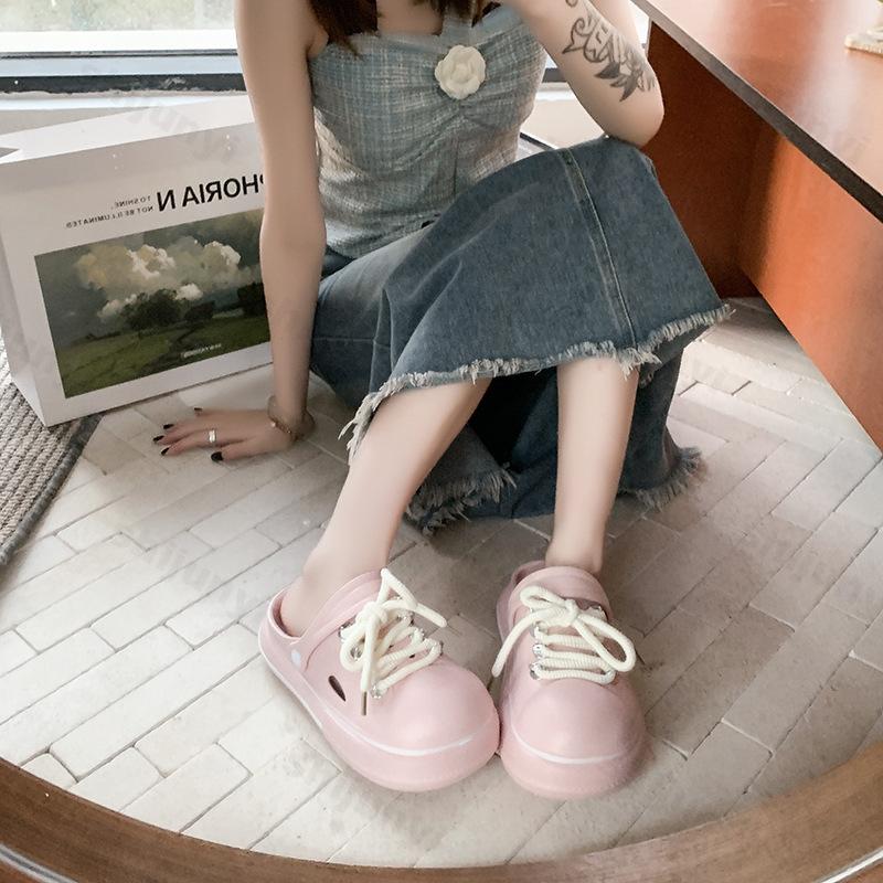 Fashion Women Slippers Platform Fashion Lace-up Clogs Soft EVA Summer Women Shoes Thick Sole Girls Indoor Street Slides Slip-on Sandals