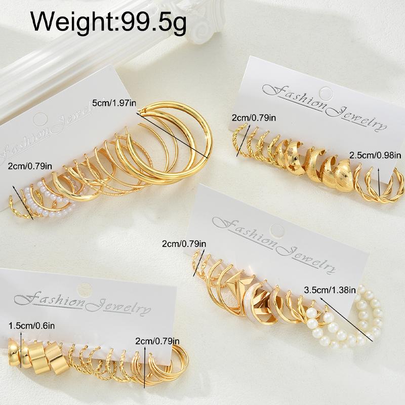 12/48pcs Bohemian Gold Color Earrings Set For Women Vintage Faux Pearl C-Shape Hoop Earrings Daily Wear Party Jewelry Gifts 2026
