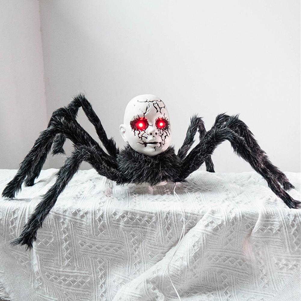 Halloween Animatronic Puppengesicht Spinne Bewegungsaktiviert Leuchtende Augen Gerätesteuerung Gruselige Laufende Spinne Spielzeug Spukhaus Requisite