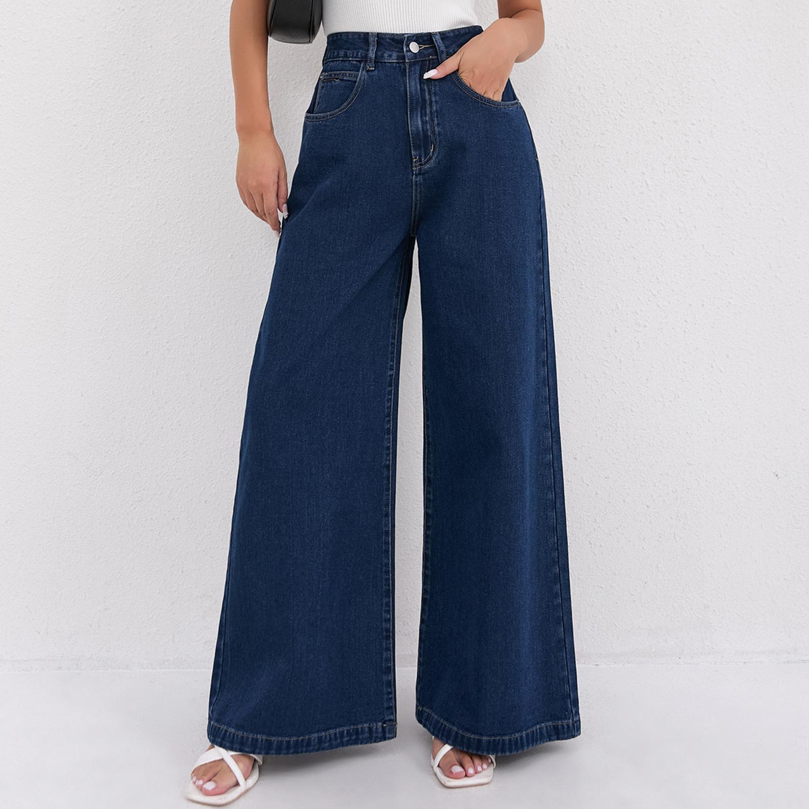 

Women s Trousers Large Size Stretch Jeans Loose Semi-Elastic Pants XXXL синий