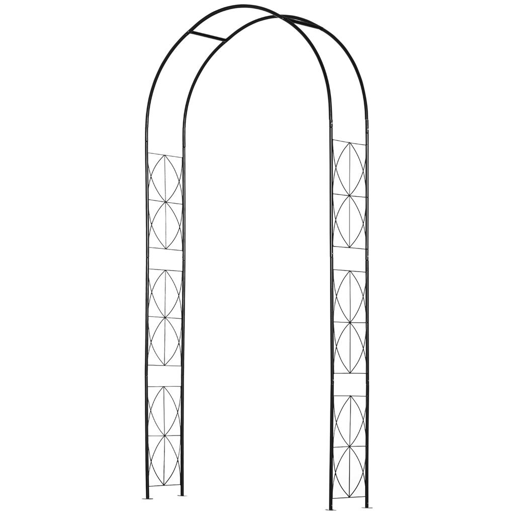Vintage Style Steel Garden Patio Outdoor Arbor & Trellis Arch Support For Vines & Climbing Plants Decoration - Black 2.3H m