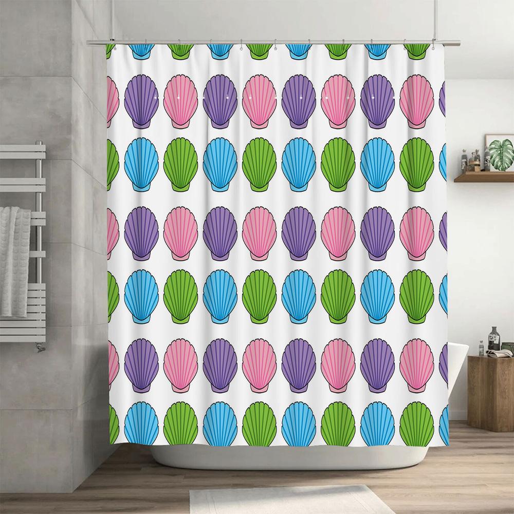 Colorful Shell Pattern Shower Curtain Waterproof Fabric Bathroom Decor Home Decoration Pink Blue Green Purple White Red Yellow B