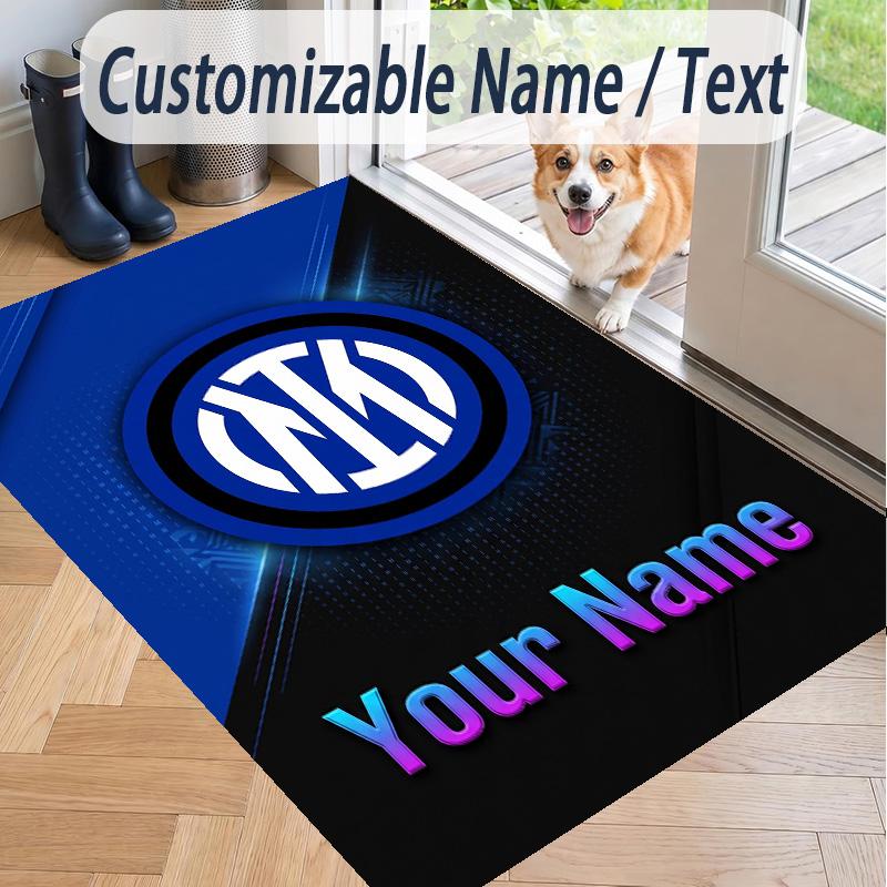 Custom Text Printed Rug Inter Milan Non Slip Floor Carpet For Home Room Decor