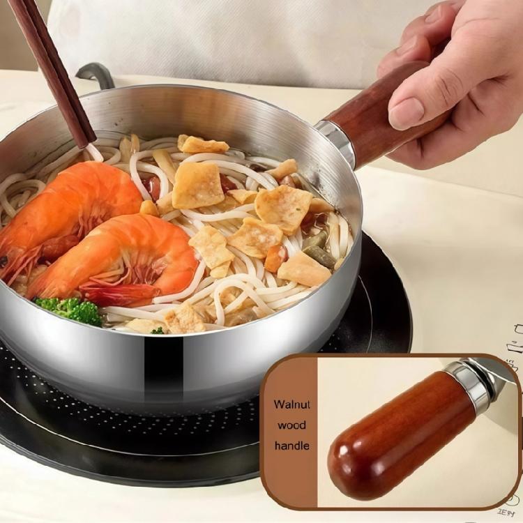 Heat Resistant Wood Handle Cooking Bowl Stainless Steel Pot Suitable For Oil Splashing And Practical Storage