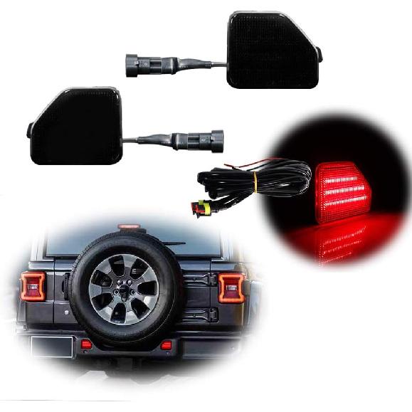 

Red Lens LED Rear Bumper Reflector Light Kit Compatible With 2018-up Jeep Wrangler JL Sahara Rubicon MOAB Trims ONLY Smoked Lens