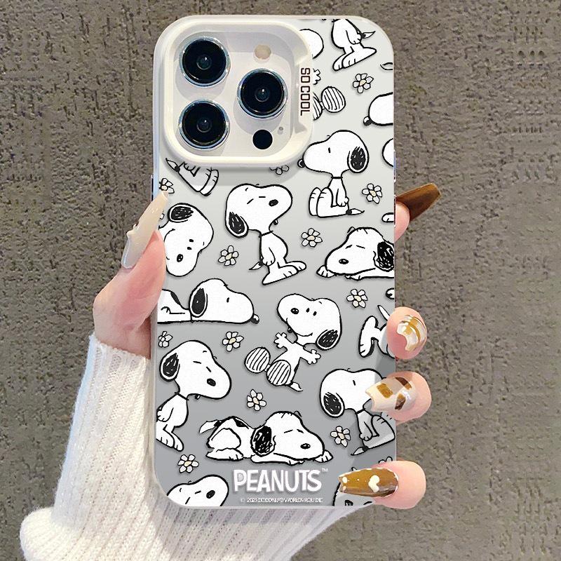 Snoopy Cartoon Silver Phone Case for iPhone 16 Pro Max & 15 Pro, Drop-Proof for Women