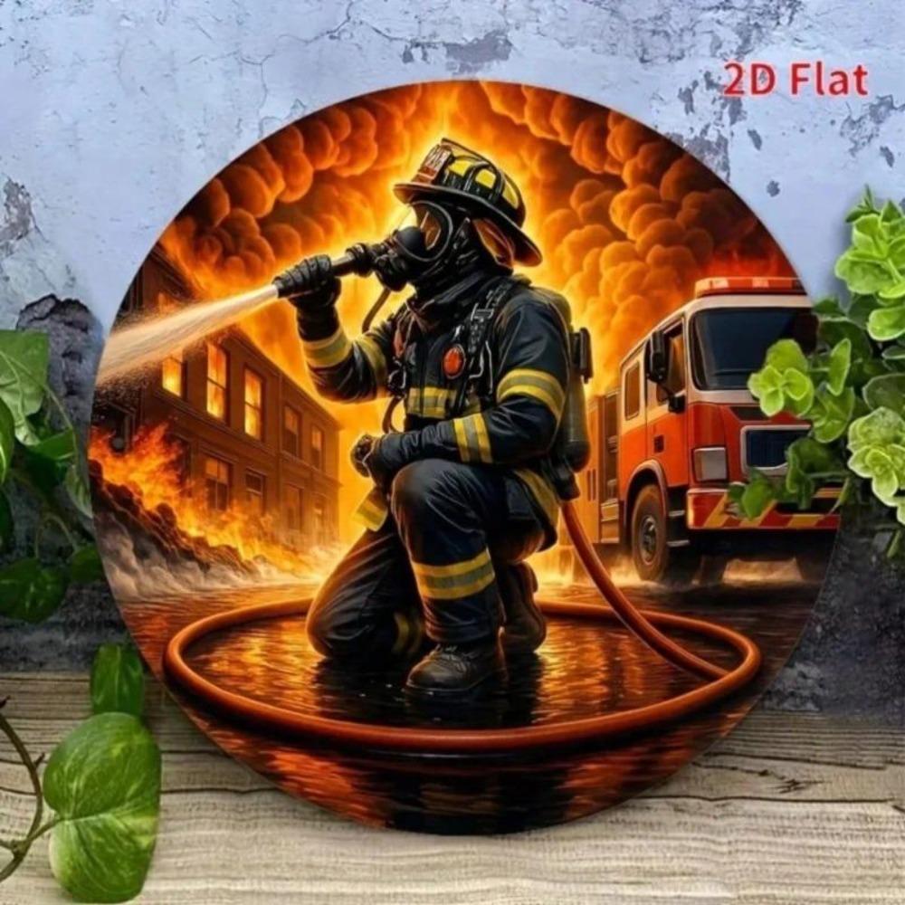 Metal Canvas Firefighter Art Wall Decor Waterproof Home Office Gift