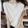 Ice Silk T-shirt for Women In Summer with Bat Sleeves Loose and Slimming Thin Knit Sweater
