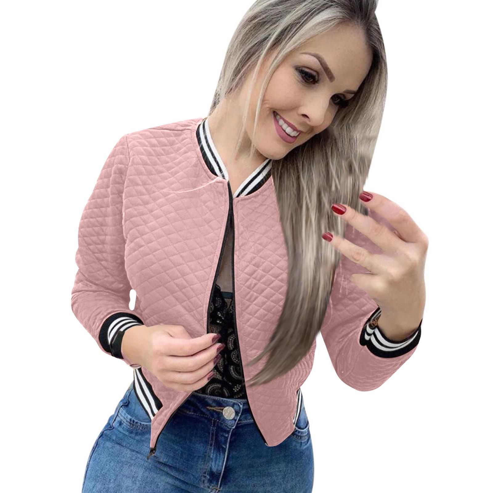 

Зимняя однотонная модная бейсбольная куртка с капюшоном Женская одежда XL розовый