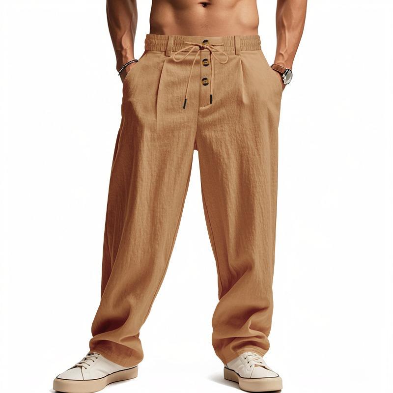 Spring and Summer Lace-up Pants Men's Breathable   Linen Loose Casual Sports Trousers Men