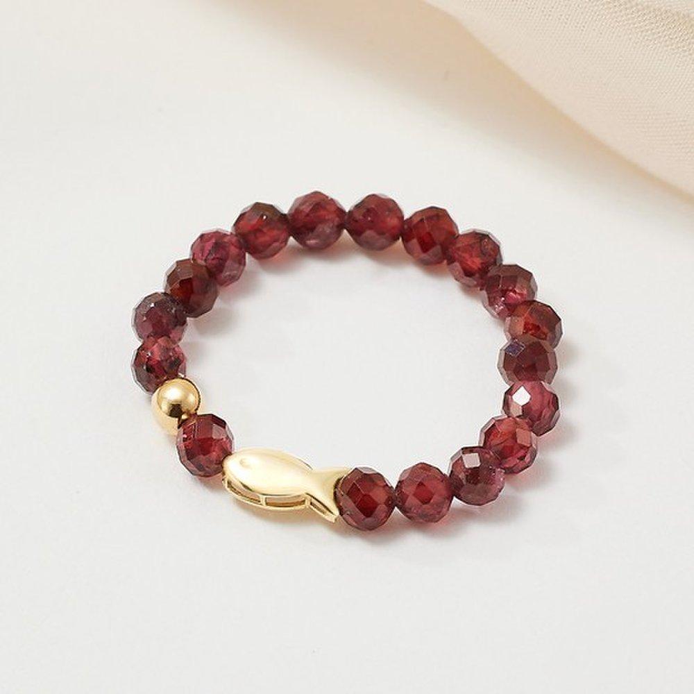 14K Lucky Fish Ring Jpbdr576 Gold Ball Beads Garnet Pearl Black Spinel