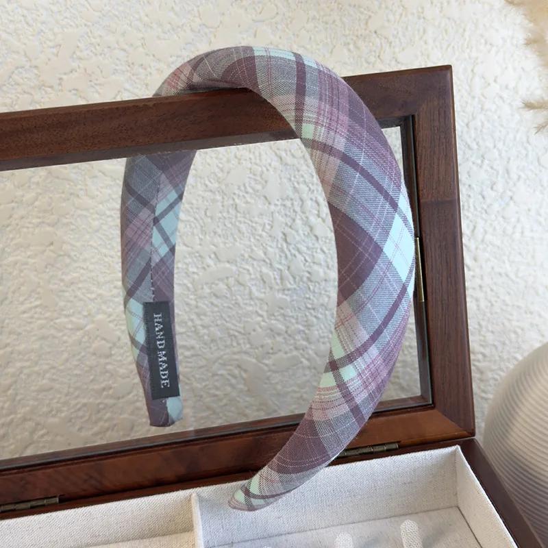 Spring Sweet Plaid Headbands Sponge Wide Bezel Hair Hoop for Womans Girls Temperament Hairband Female Fashion Hair Accessories