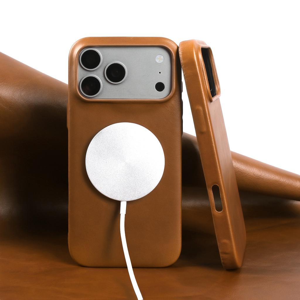 For Magsafe Case for iPhone16Pro Max 15 17 Pro Max 14 13 Retro Full Grain Cowhide Genuine Oil Wax Pattern Leather Magnetic Cover