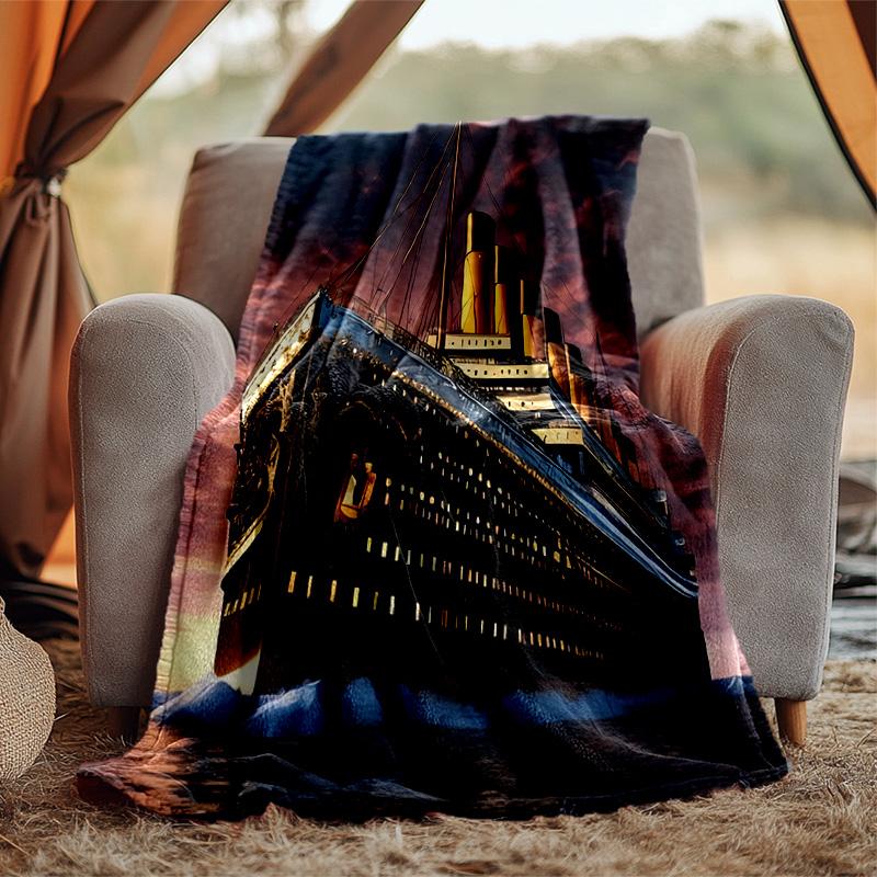 Titanic Flannel Blanket Soft Warm All-Season Throw, Design for Camping, Car Travel, Hiking Sofa, Bed, Office Perfect Gift for Parties