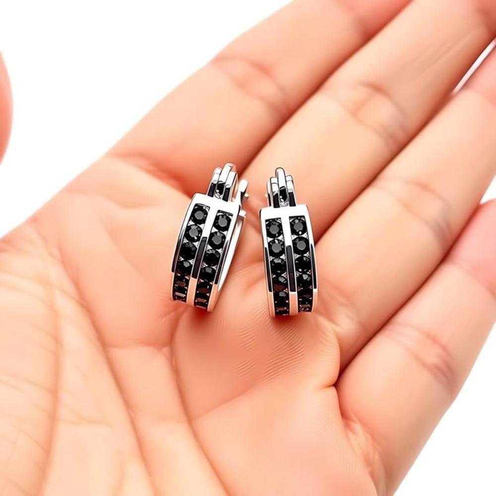 Para miedzianych kolczyków | Kolczyki koła Shadow Square z podwójnym rzędem czarnych kamieni, Eleganckie i luksusowe na co dzień i na specjalne okazje