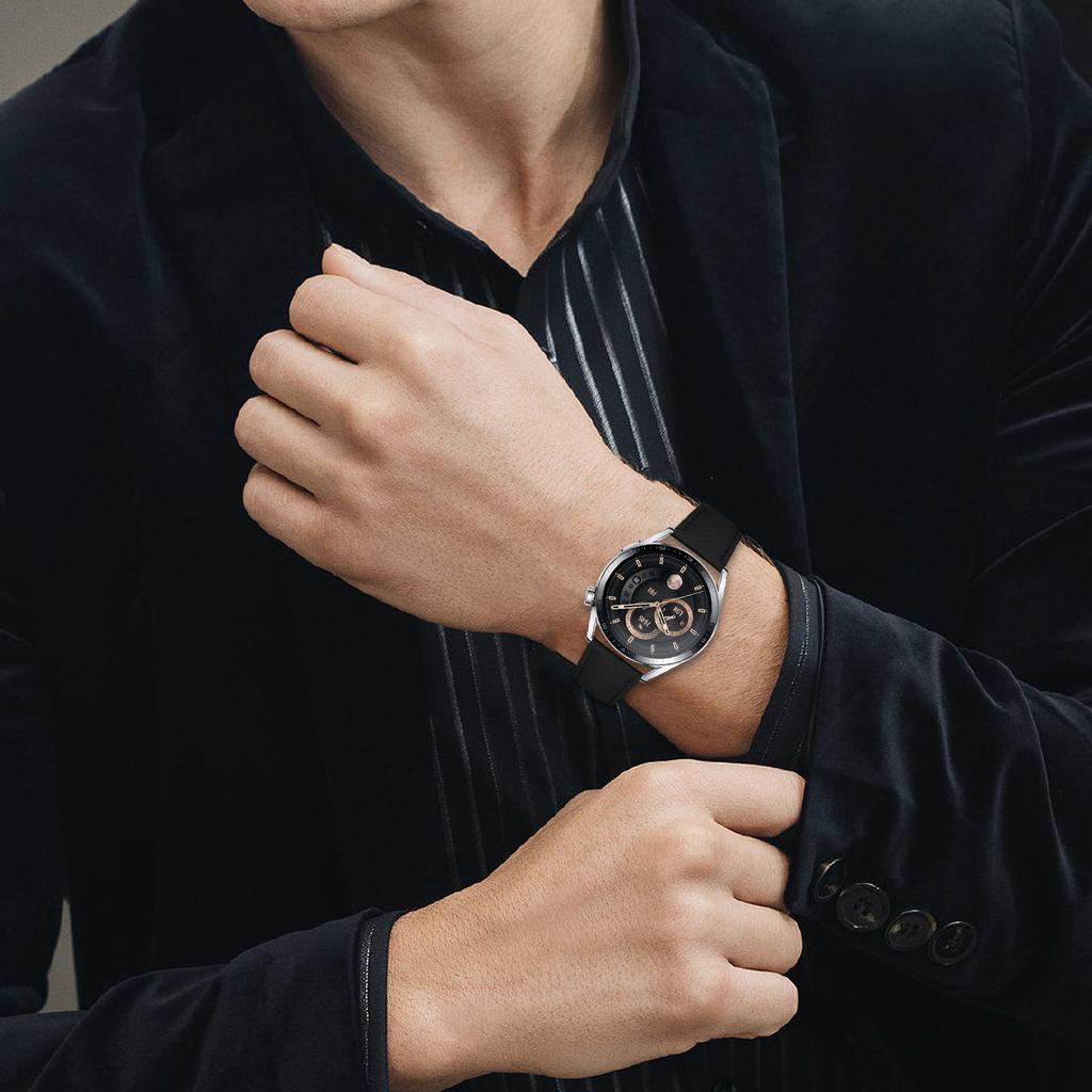 Replacement Strap for Samsung Galaxy Watch 46mm Litchi Texture PU Leather Watch Band with Metal Buckle