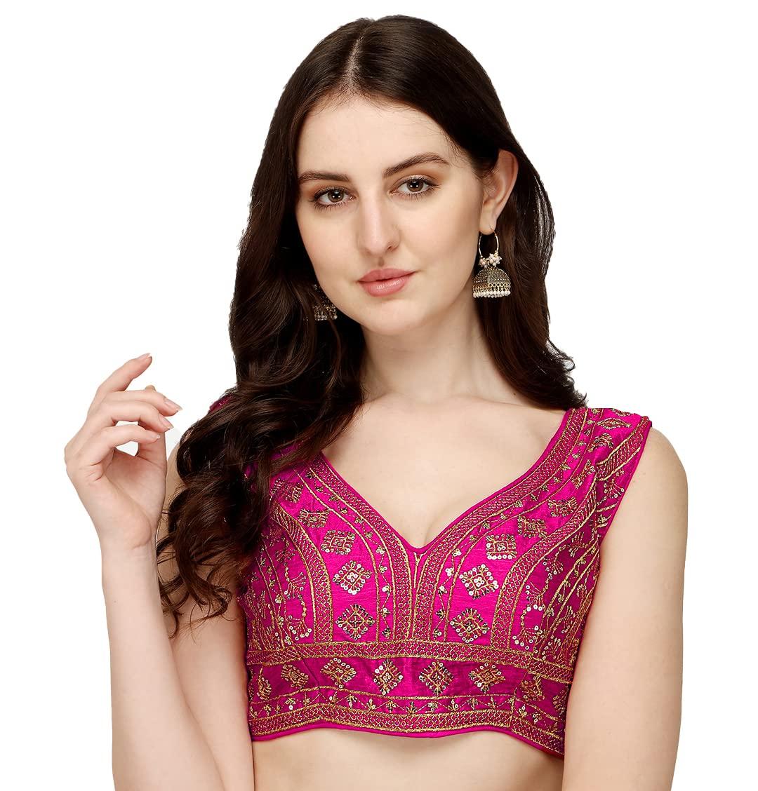 

Vihu Fashion Women S Silk Embroidery Sequins Zari Work Readymade Saree Blouse 38 розовый
